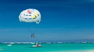 Parasailing over sea